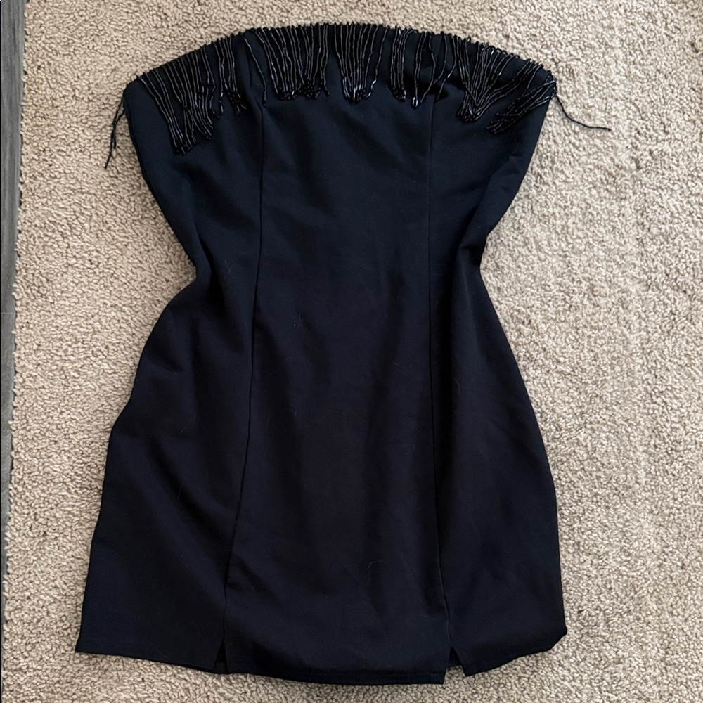 Urban Outfitters Black Strapless Mini Dress with Beaded Fringe